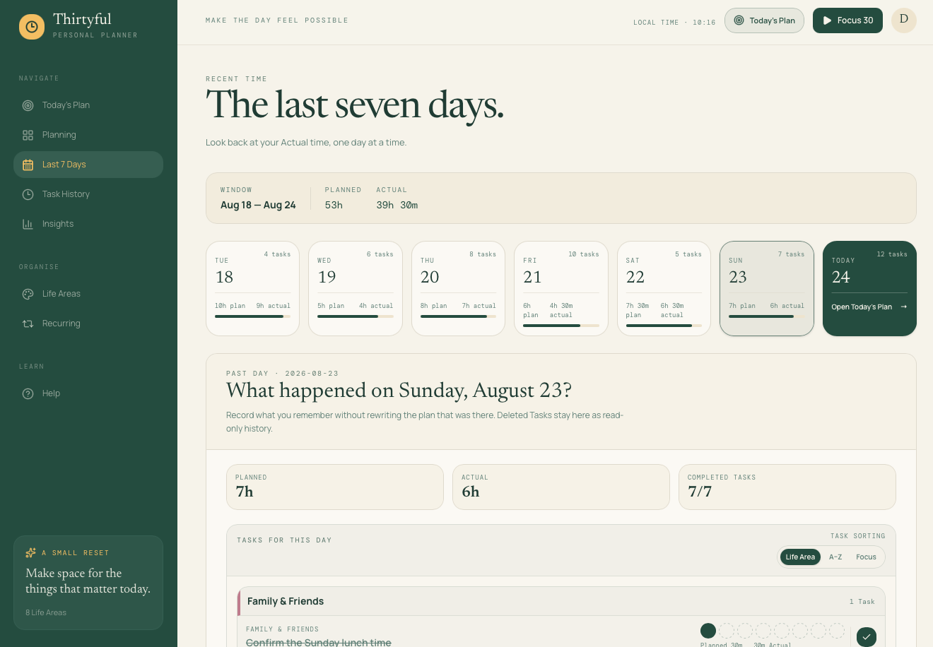 Last 7 Days history view